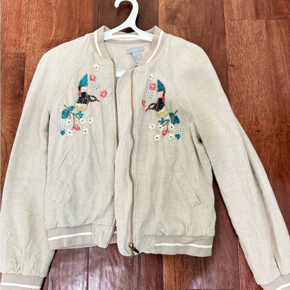 Embroidered Beige Bomber Jacket from H&M